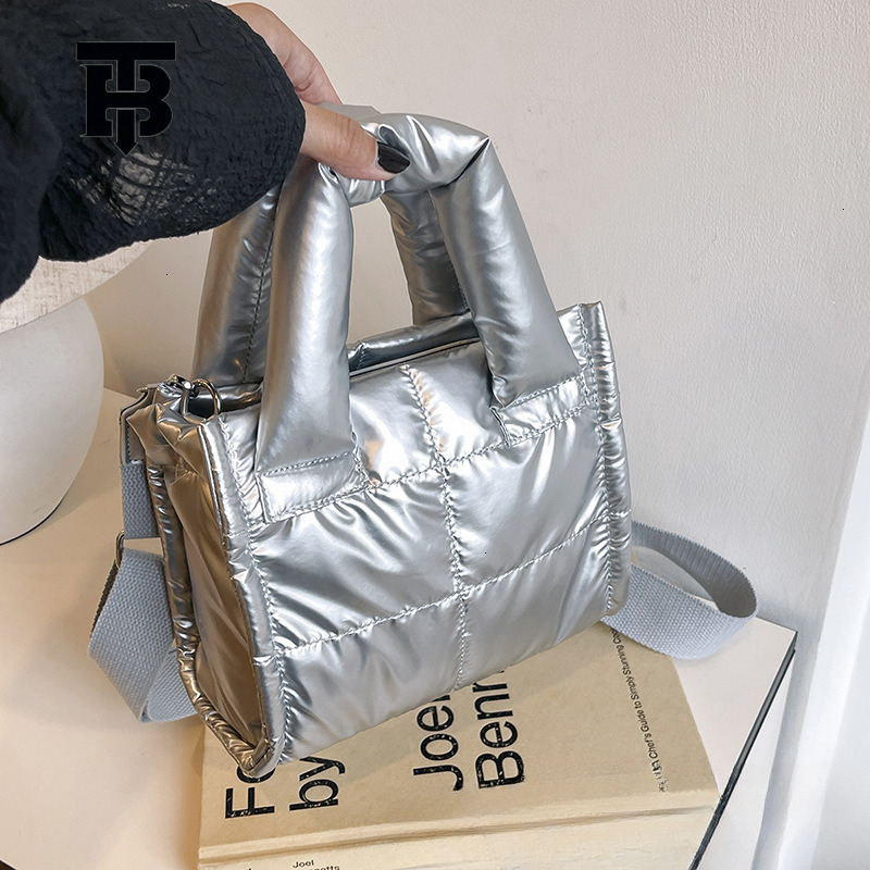 TB BHULAMTE Designer Bag Quilted Single Shoulder Women's Crossbody Bag Sparkling Silver Nylon Small Square Luxury Bag Lightweight And Fashionable