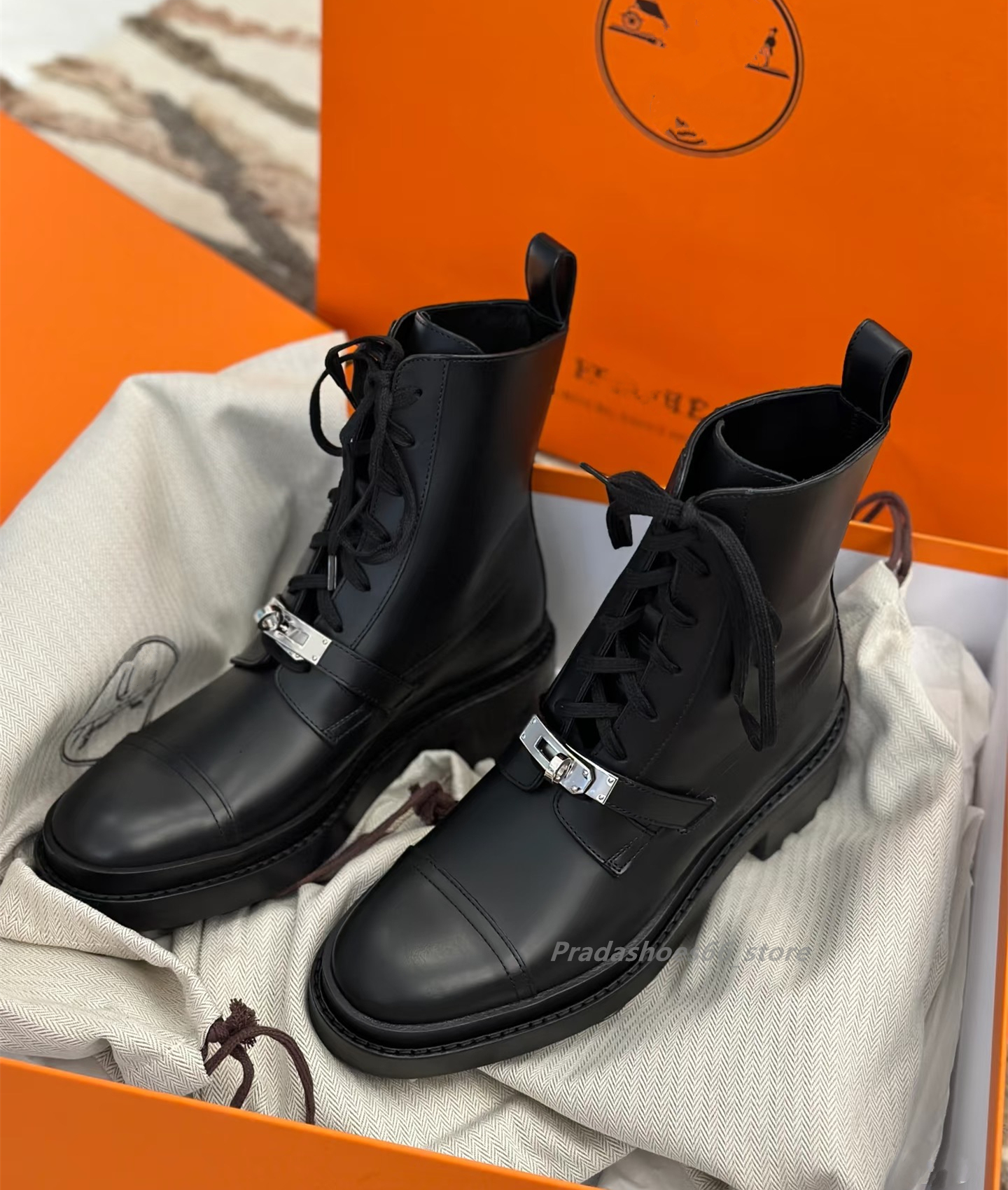 Luxury designer Martin boots ff Lace-up Combat Women Boots Chunky Heel Platform Women Knee Boots British Style Thick Sole Increase Height Casual Boots horse Shoes h