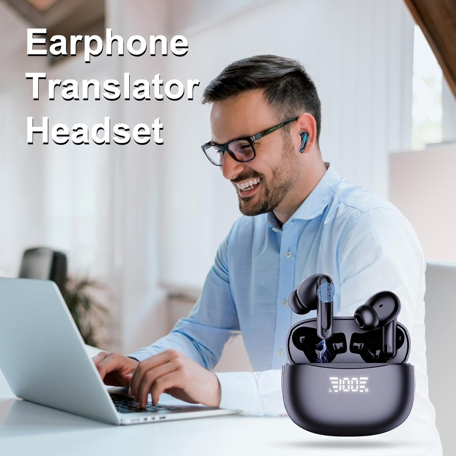 Wireless In-Ear AI Translator Headphones with Real-Time 144 Languages Translation, Bluetooth Earbuds for Overseas Travel, Learning, and Work