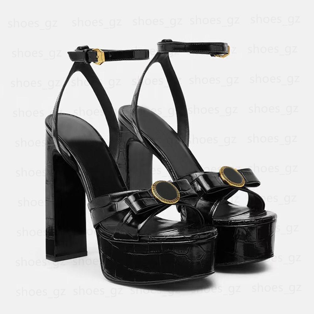 Designer Bowtie platform sandals chunky high heels Ankle strap open toe heeled block heel sandal luxury designer shoes for women factory footwear size 35-42