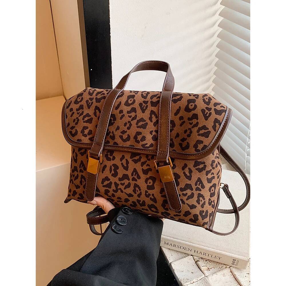 Leopard print women design s backpack large capacity Pu suede women s shoulder bag commuting briefcase autumn new designer bag women s backpack