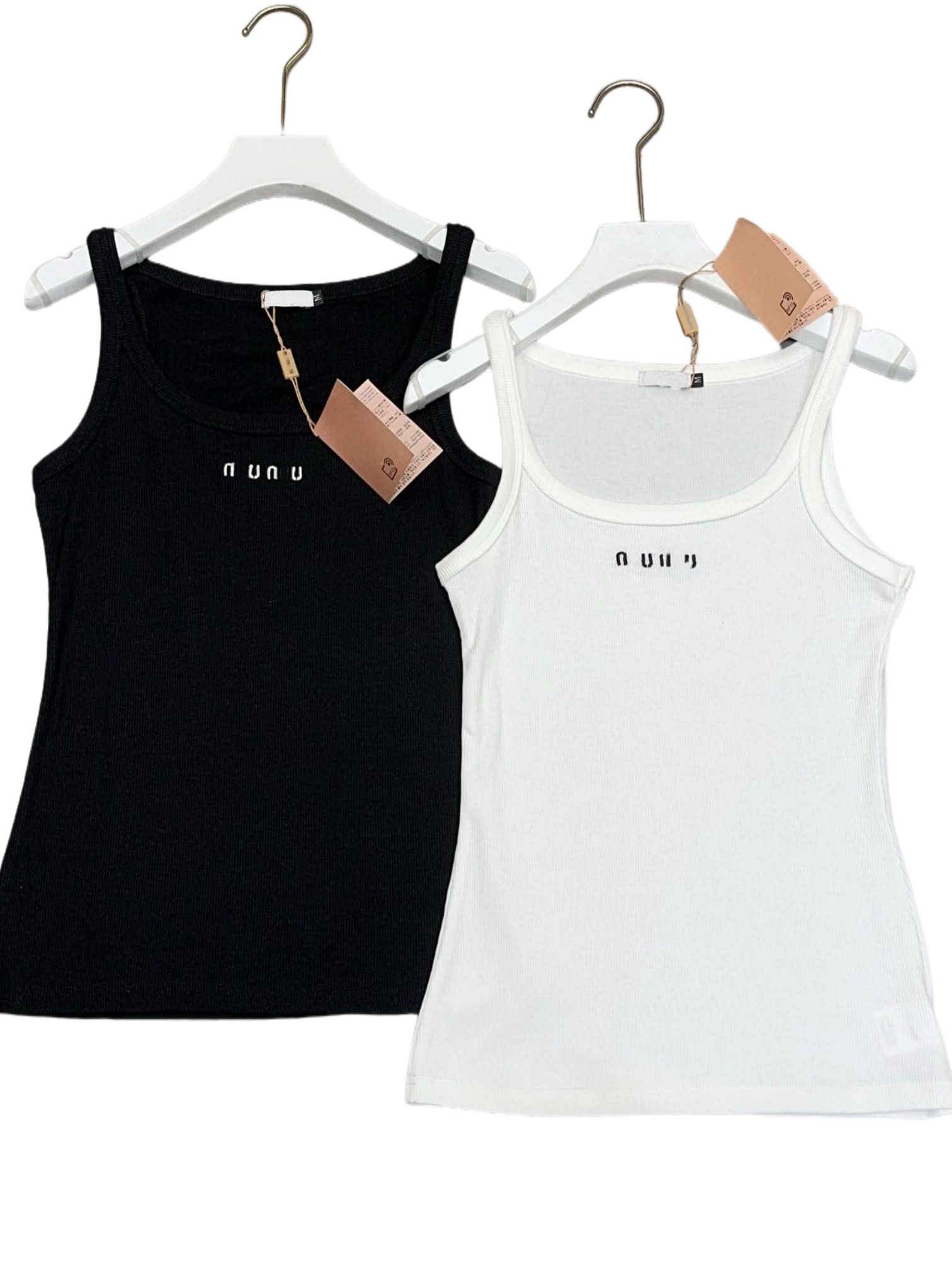 Designer brand M*'s new knitted ribbed vest with a front logo, available in black and white.