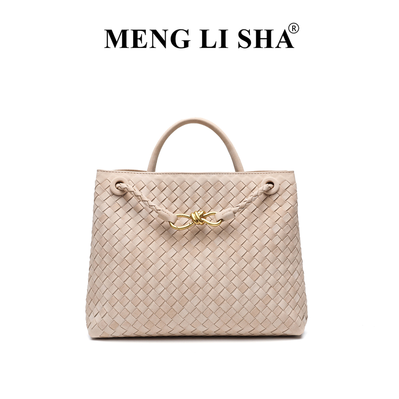 MENG LI SHA designer bag free shipping Light luxury high quality vintage frosted suede woven bag for women's new commuting large capacity handhel
