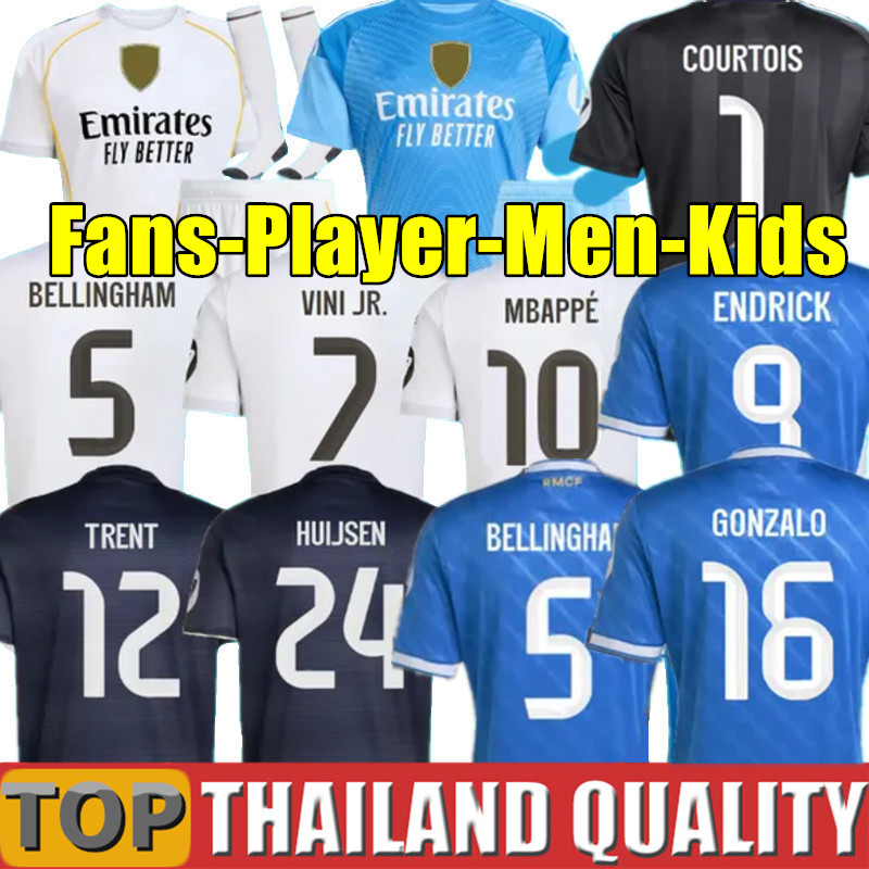 25 26 MBAPPE BELLINGHAM VINI JR soccer jerseys REAL 3RD MADRIDS valverde 2025 2026 football shirt A.CARRERAS Camisetas HUIJSEN men kids kit goalkeeper long sleeve