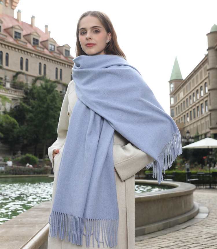 K1913 Autumn and Winter Pure Wool Herringbone Shawl Women's Double-Sided Warm Scarf Winter Spotted Design Wholesale