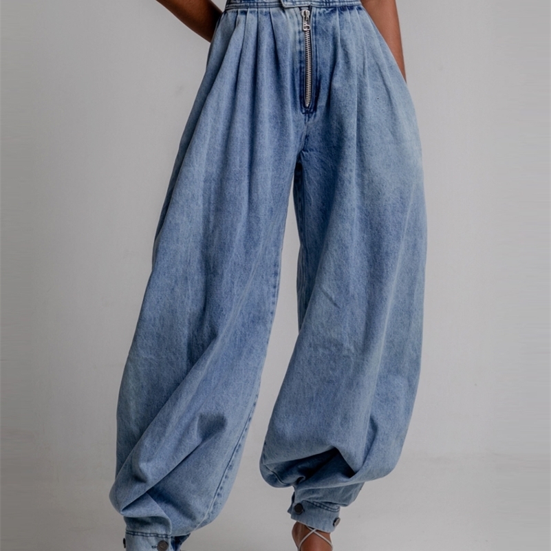 Women Spring High Waist Zipper Loose Harem Trousers Jeans Female Vintage Balloon Ladies Casual Denim Pants Z260313