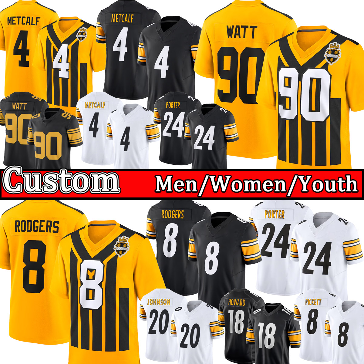 Pittsburghes SteelersS Jersey SteelersJersey nfls Football Jerseys Aaron Rodgers, T.J. Watt, DK Metcalf, Kaleb Johnson, Will Howard, Joey Porter, Warren, Fitzpatrick