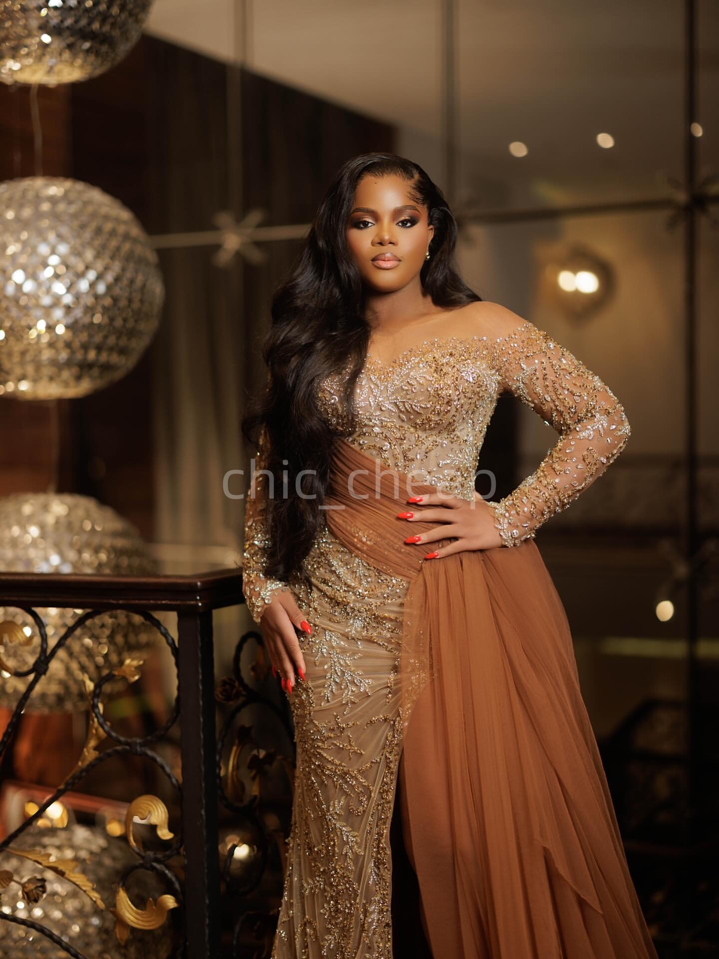 Aso Ebi Brown Mermaid Prom Dresses 2025 Lace Beaded Crystals Illusion Evening Formal Party Second Birthday Engagement Gowns Plus Size Dress For Specia