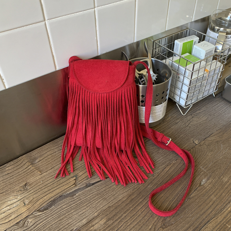 Korean Retro Matte Suede Fringe Women s Phone Bag Fashion Trend Suede design Women s Shoulder Bag Autumn New Designer Bag Women s Crossbody Bag