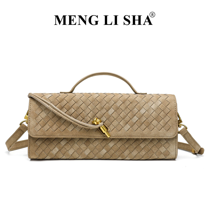 MENG LI SHA designer bag free shipping Light luxury high quality New autumn winter frosted suede woven dinner bag women's versatile commuting han