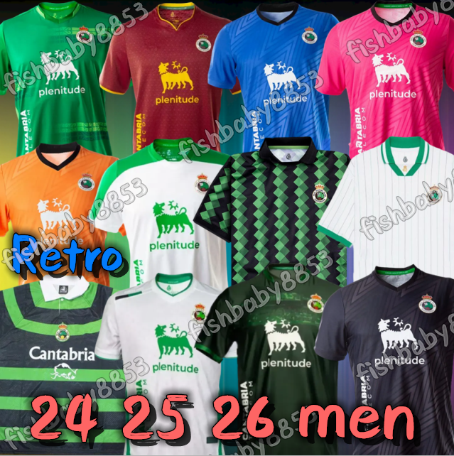 New 24 25 26 Racing de Santander Soccer Jerseys Retro 99 00 Camiseta Futbol SAUL 2025 2026 Mens Third Tops 112th Anniversary TOMAS Trikot kids Sock set Football Shirt