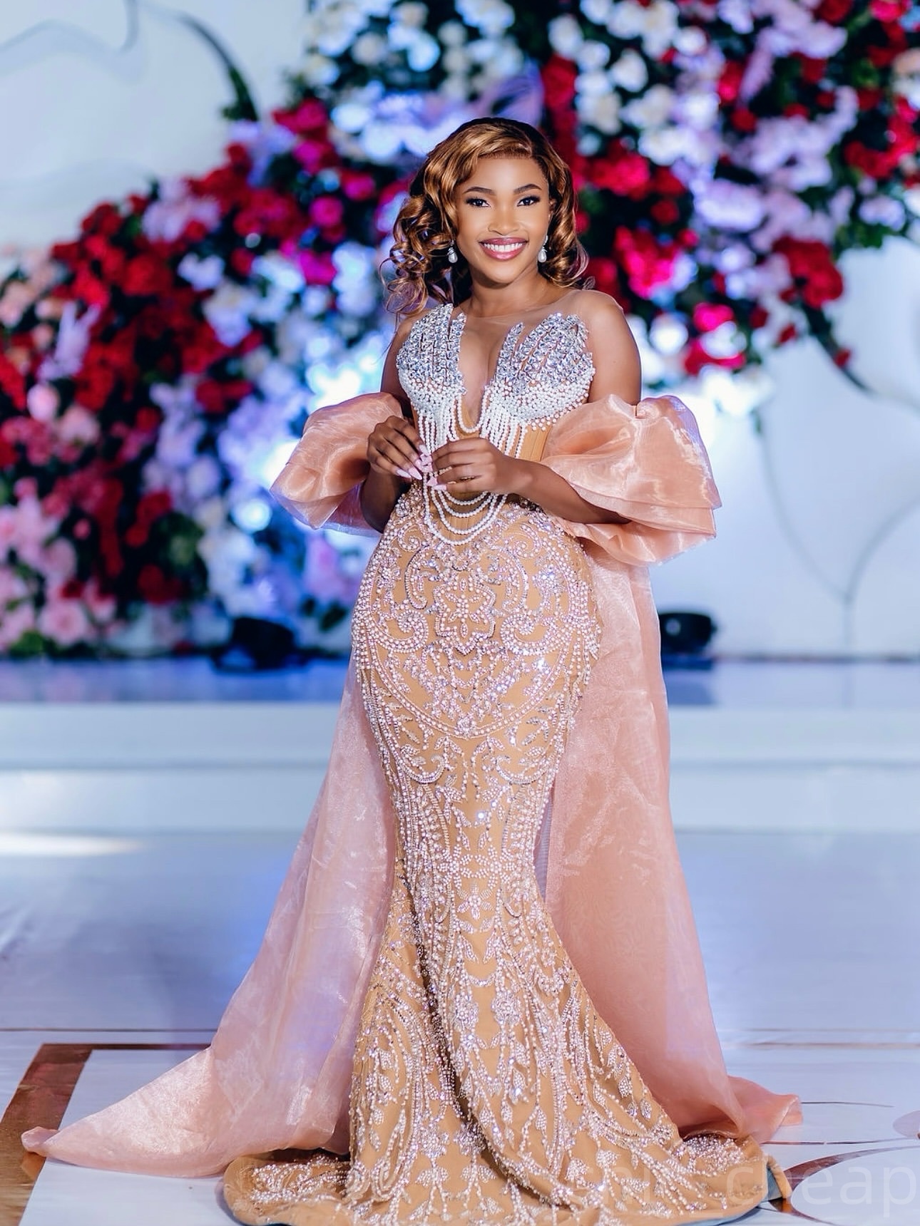 Aso Ebi Champagne Mermaid Prom Dresses 2025 Illusion Crystals Pearls Evening Formal Party Second Birthday Engagement Gowns Plus Size Dress For Special