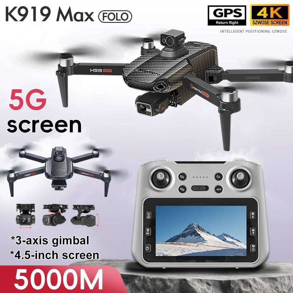 K919 MAX GPS Drone Professional 4K HD Camera 3-Axis Gimbal Obstacle Avoidance Brushless 5G WIFI Large Screen RC Quadcopter Toys