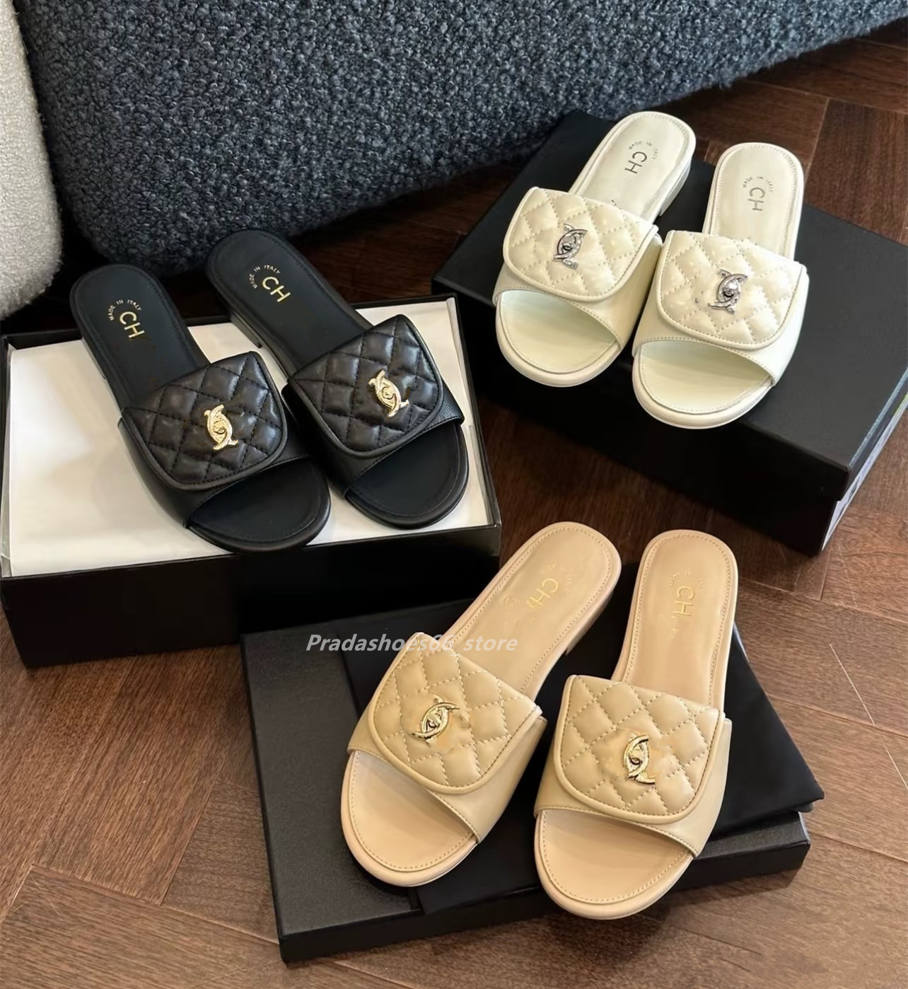 Wholesale Luxury designer Women's quilted Sandals 2025 Summer New Outdoor Anti-slip Beach Slippers With Schoolbag Buckle Women Fashion Slides chan shoes dway ch