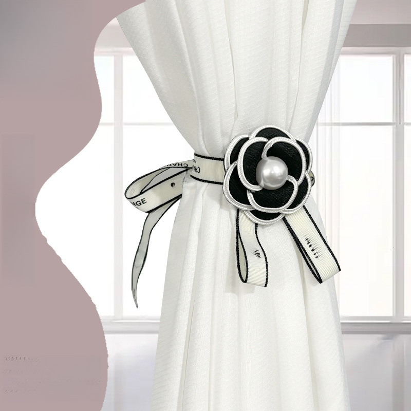 Ties Curtain A Pair Of Trendy Camellia Shaped Sheer Curtain Rings Tie & Back Straps Decorative Accessories And Hanging Hooks