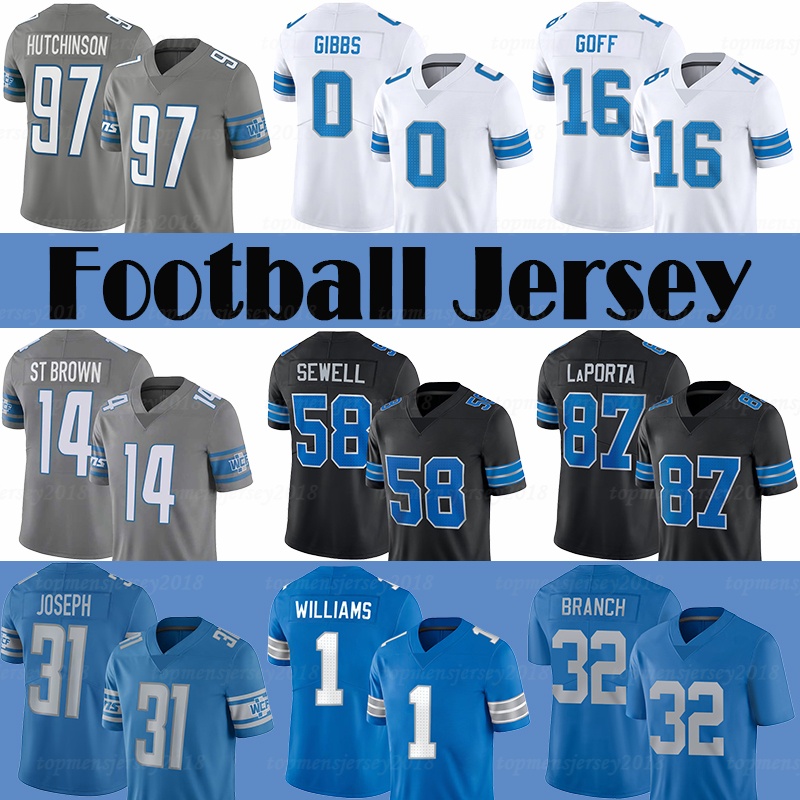 0 Jahmyr Gibbs 14 Amon-Ra St. Brown 16 Jared Goff Football Jersey 1 Jameson Williams 32 Brian Branch 5 David Montgomery 38 Nick Whiteside 31 Kerby Joseph 58 Penei Sewell