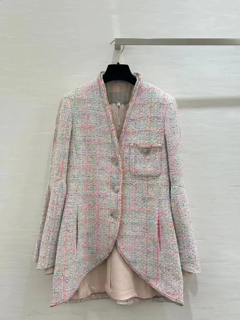 Long Jacket for Women Fine Tweed Tailcoat Flared Sleeve Wool C 250912