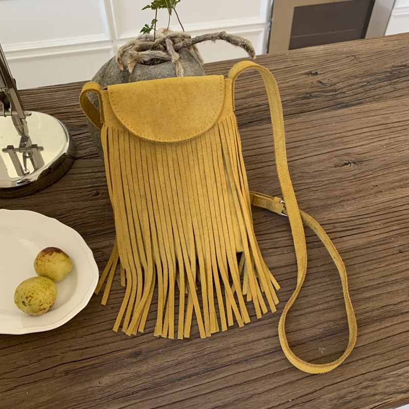 Korean Retro Matte Suede Fringe Women s Phone Bag Fashion Trend Suede design Women s Shoulder Bag Autumn New Designer Bag Women s Crossbody Bag