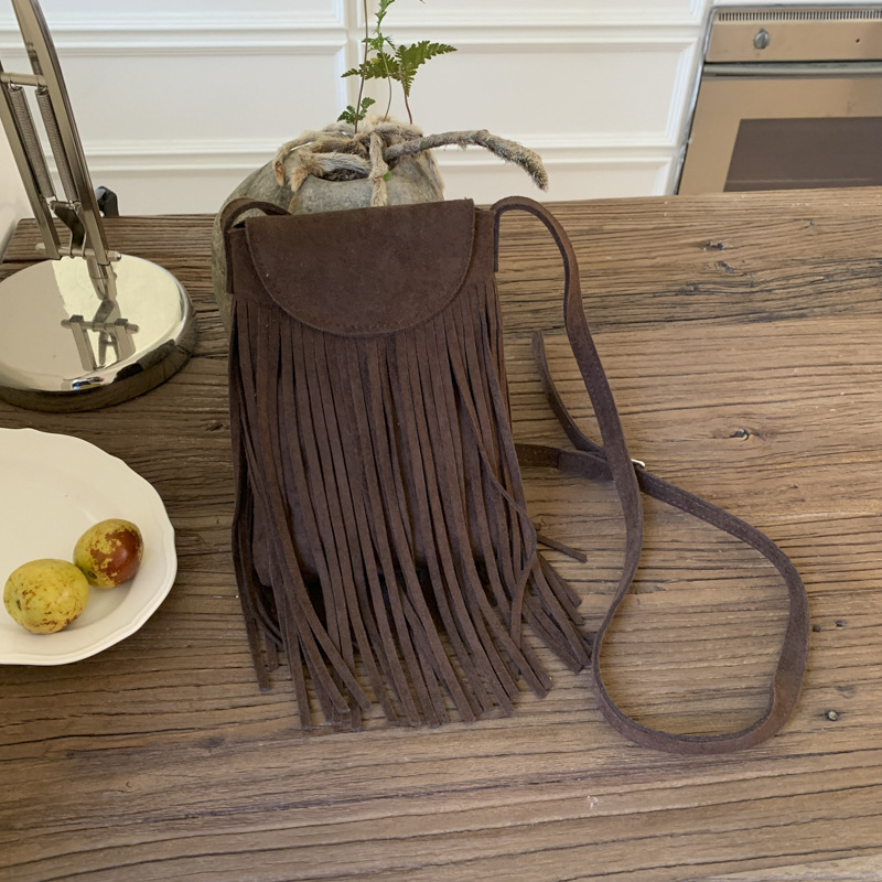 Korean Retro Matte Suede Fringe Women s Phone Bag Fashion Trend Suede design Women s Shoulder Bag Autumn New Designer Bag Women s Crossbody Bag