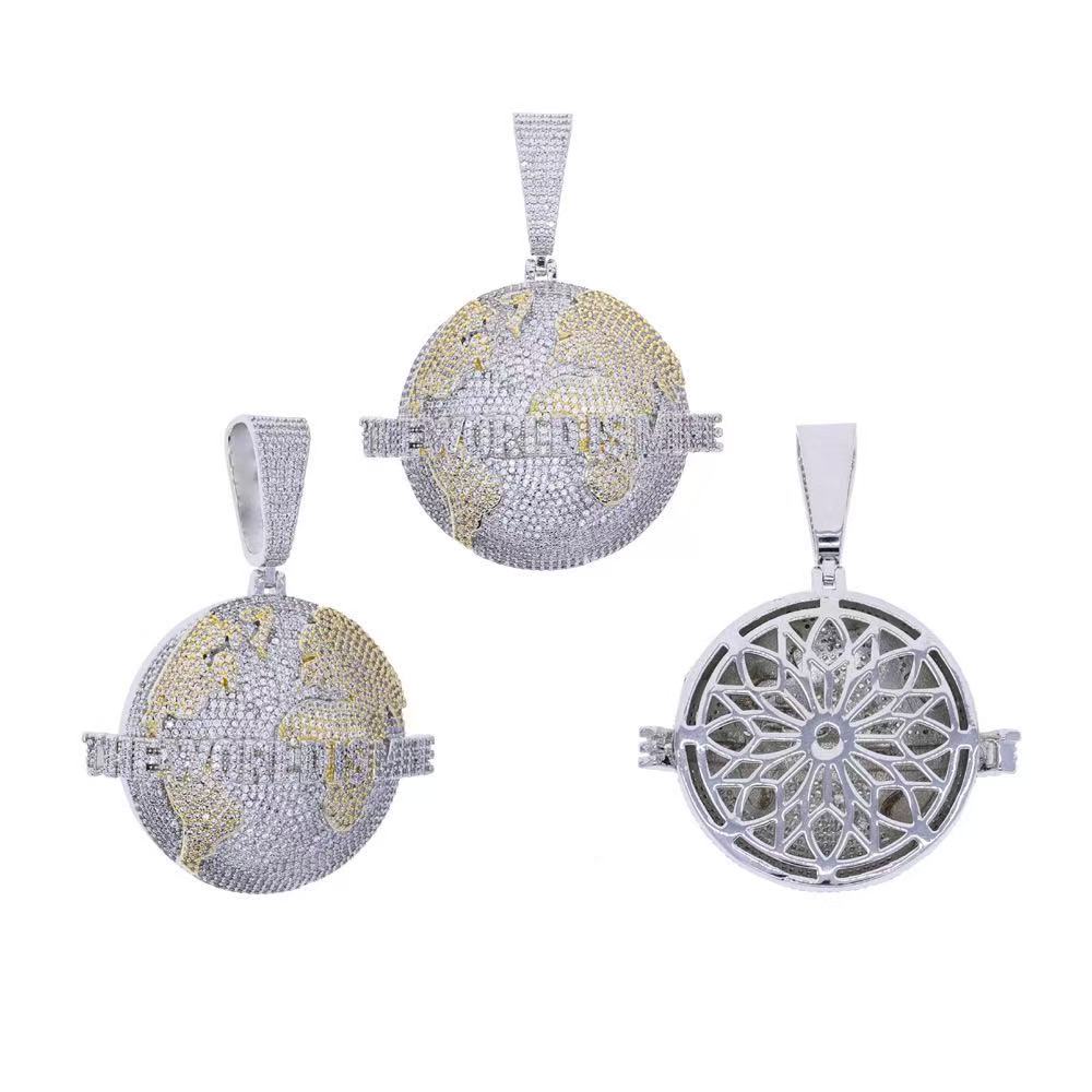 Personalized Custom Iced Out the Earth Pendant 925 Sterling Silver VVS Moissanite Baguette Customized World Is Yours Pendant