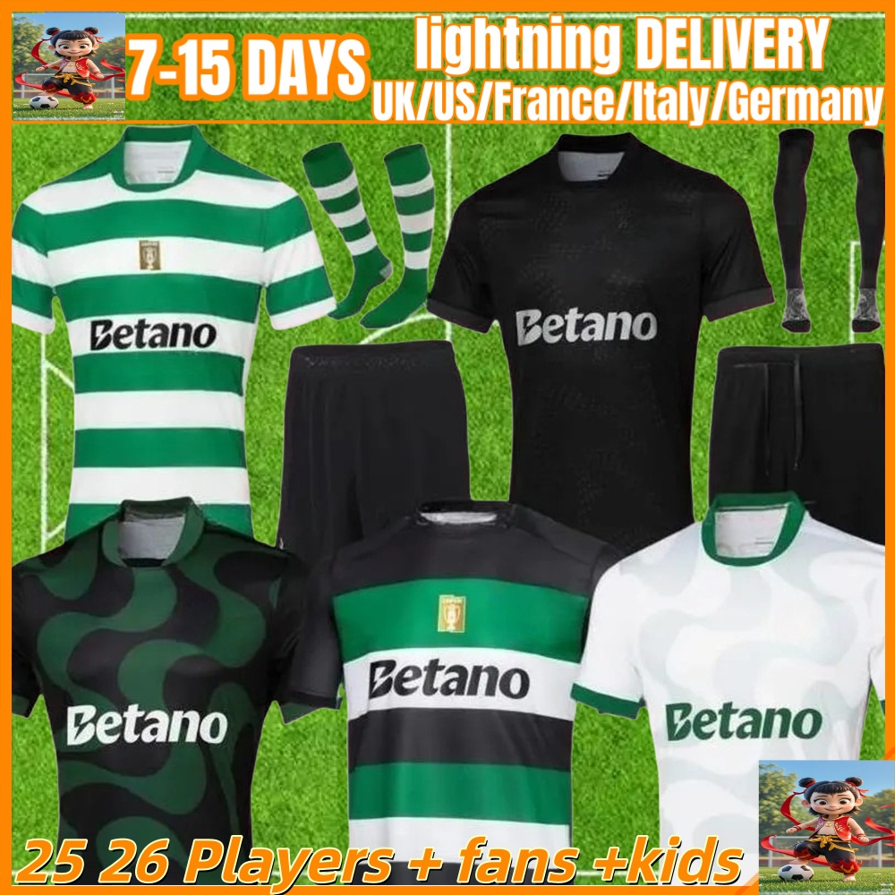 Lisbons Sporting CP 25 26 home soccer jerseys Pink October Lisboa CR7 HJULMAND GYOKERES COATES J.Palhinha PEDRO G. MORITA SARABIA football shirts Men Kids Kit sets