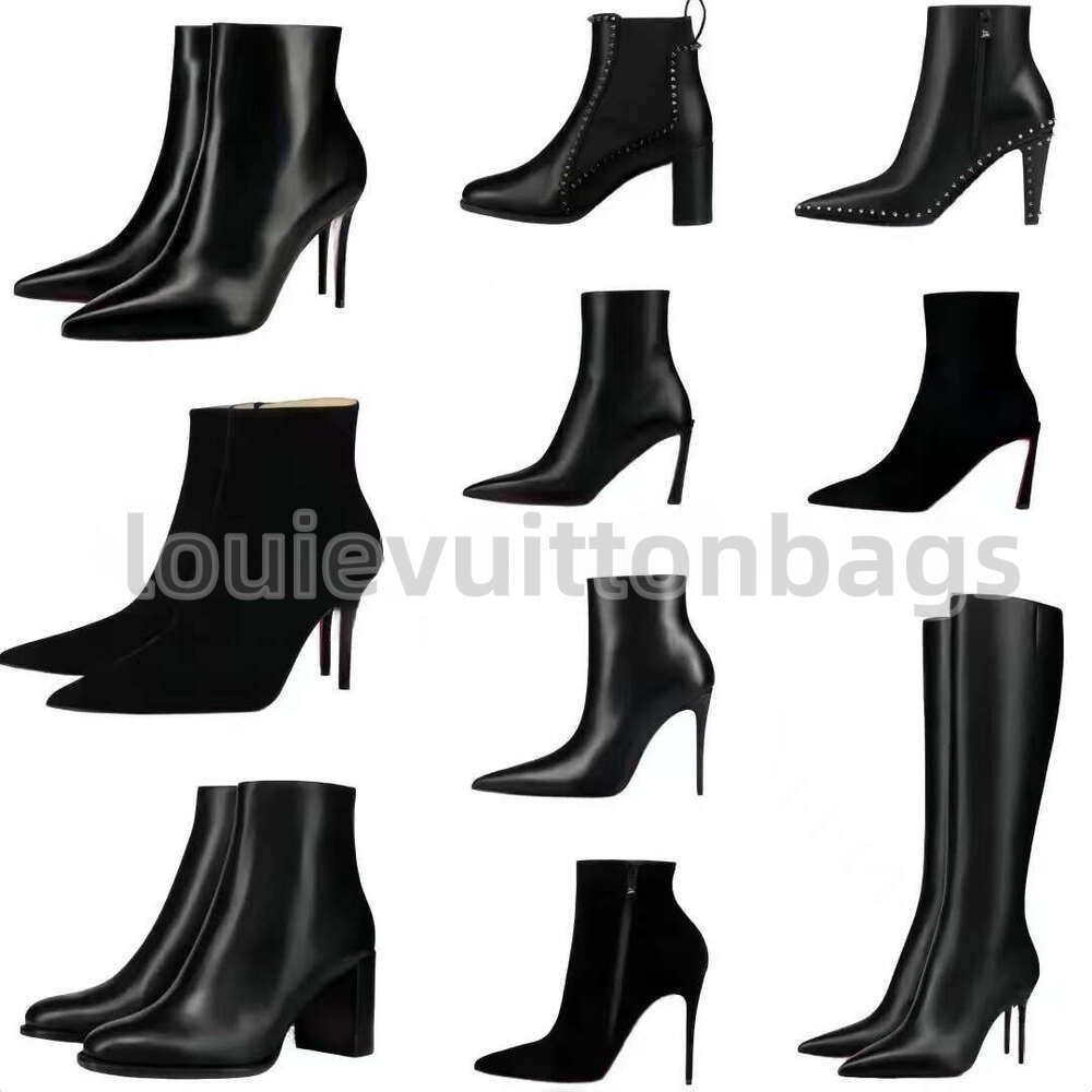 Boots Designer heels Boots women dress shoes Red Shiny BottomBoots Toe Sandals 8cm 10cm 12cm Stiletto Genuine Leather Woman Pumps with Dust Bag