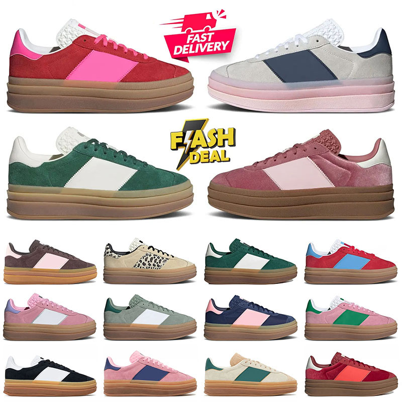 Top Quality Designer Fashion Bold Platform Casual Shoes Cream Collegiate Green Pink Gum White Black Womens Sports Trainers Suede Leather Plate-forme Sneakers 36-42
