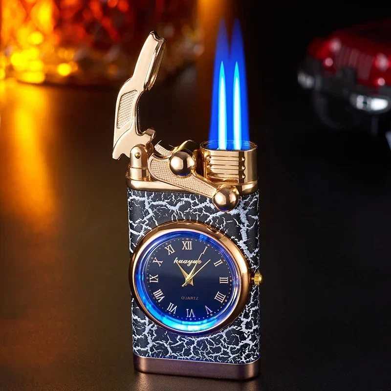 Windproof Gas Lighter Wrist Watch Cigar Lighter Outdoors Jet Double Tube Lighters Gadgets for Men Cigarette Accessories Fires D2509013