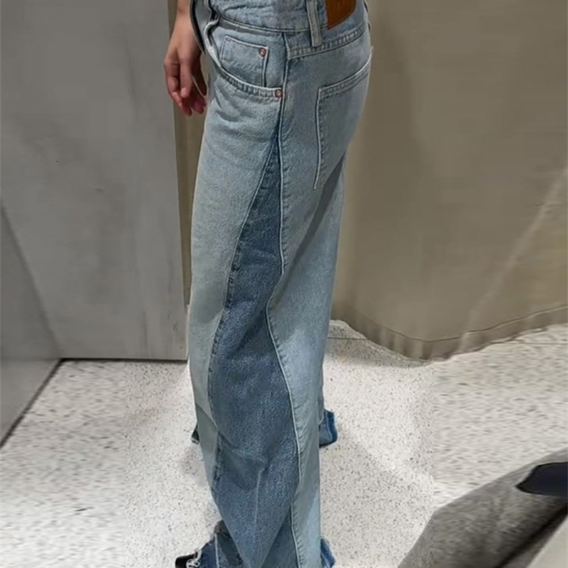 Chic Womens Side Patchwork Denim Jeans Pant High Waist Wide Leg Baggy Pants For Woman 2025 Casual Daily Streetwear Trousers Z260313