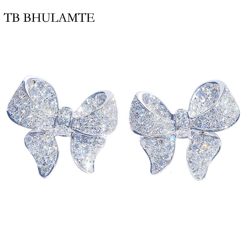 TB BHULAMTE Korean Style Designers Light Luxury Commuting Earrings With Heavy Craftsmanship Micro Inlaid Zircon Bow Accessories Exquisite Women's