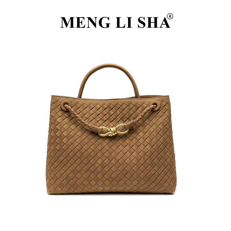 MENG LI SHA designer bag free shipping Light luxury high quality vintage frosted suede woven bag for women's new commuting large capacity handhel