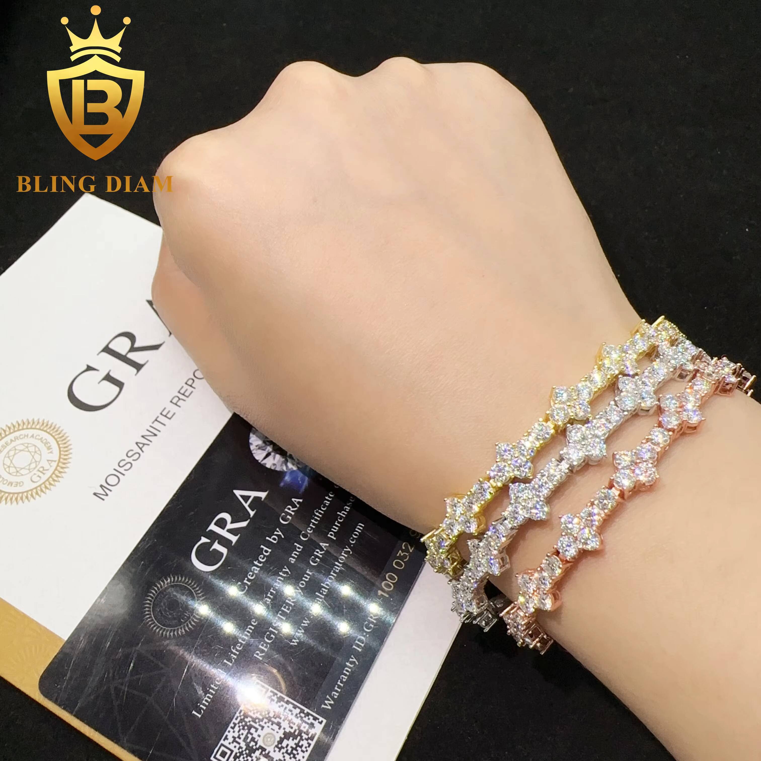 Pass Diamond Tester High Quality Vvs Moissanite Iced Out 925 Sterling Silver Lab Diamond Cross Bracelet