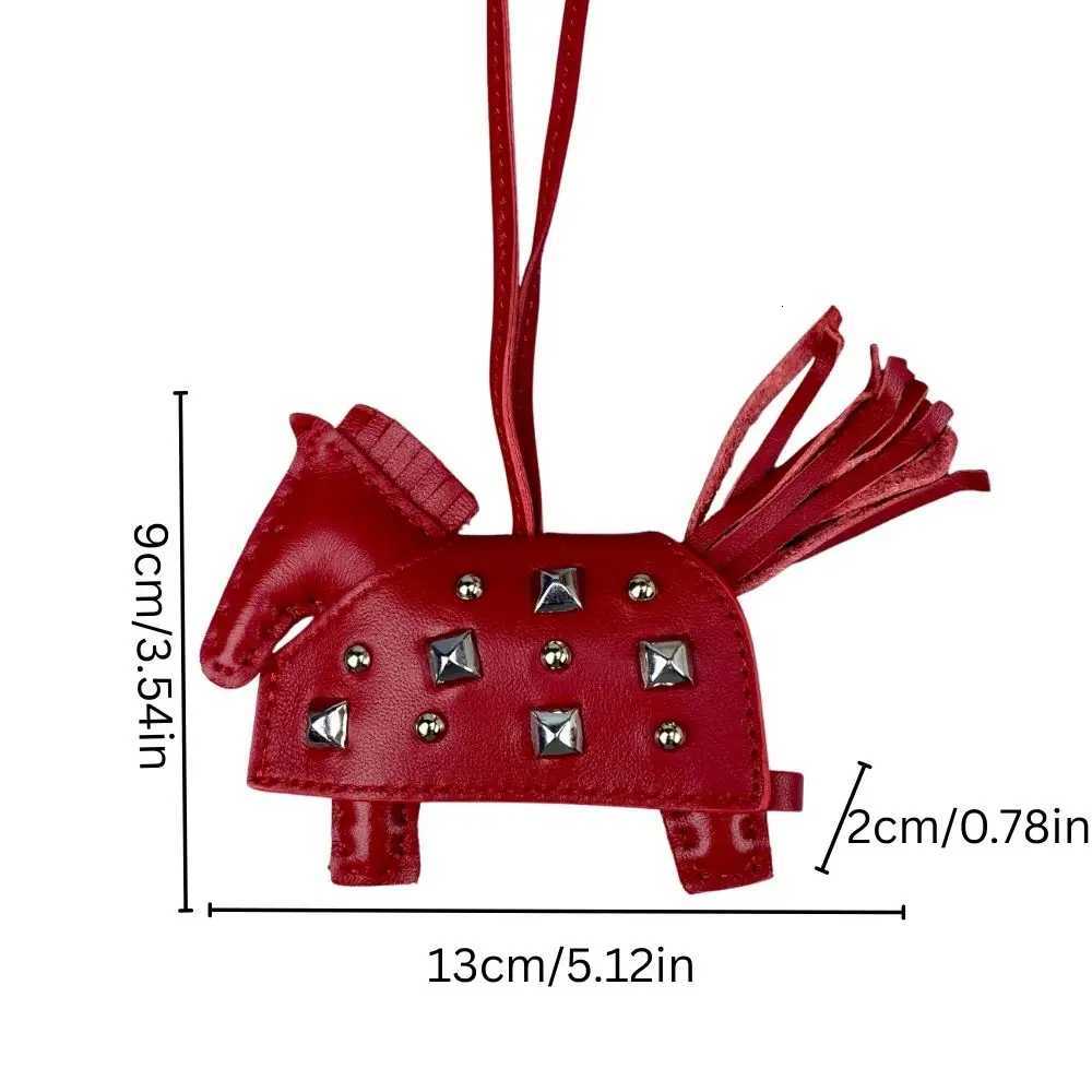 Armored War Horse bag charm Genuine Leather w Silver Rivets leather Strap Z250913