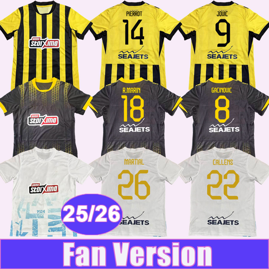 25 26 AEK Athens Mens Soccer Jerseys JOVIC KOITA PIERROT ZINI GACINOVIC R.MARIN CALLENS Home Away 3rd Football Shirts Short Sleeves Adult Uniforms