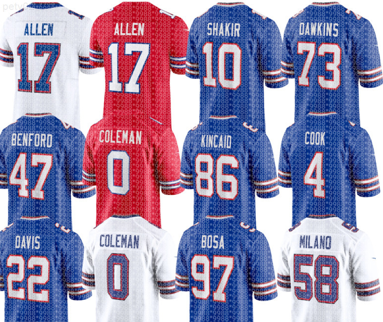 nfl Bills Jersey 12 Jim Kelly 17 Josh Allen Khalil Shakir Keon Coleman Joey Bosa James Cook Dalton Kincaid Dion Dawkins Ed Oliver Greg Rousseau Terrel Bernard Ray Davis