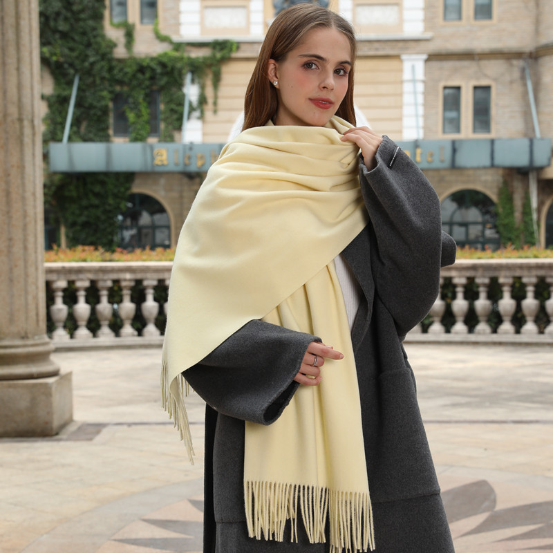K1913 Autumn and Winter Pure Wool Herringbone Shawl Women's Double-Sided Warm Scarf Winter Spotted Design Wholesale