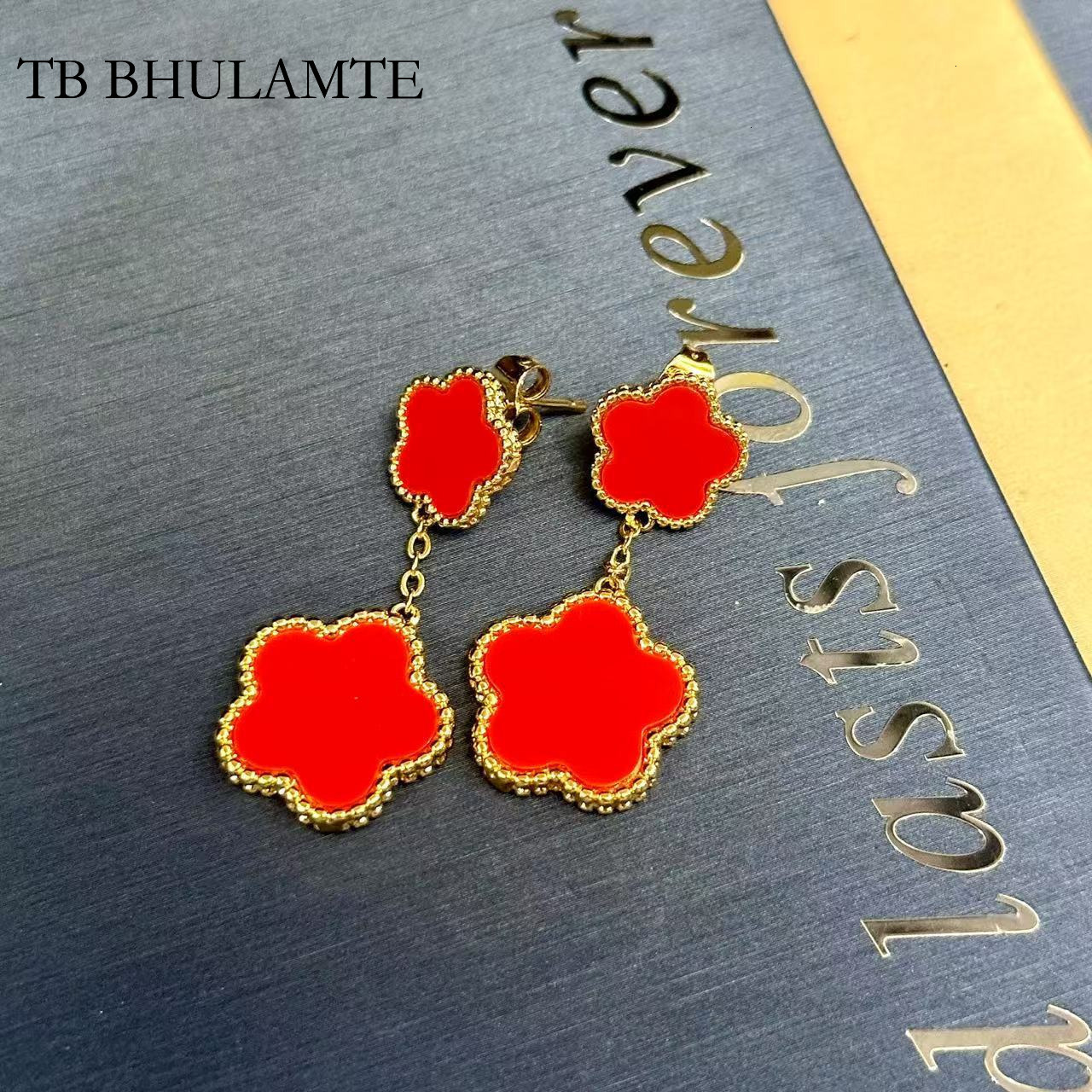TB BHULAMTE Double Layer Gold-plated Pentagonal Flower Tassel Earrings Luxury Designer Niche Style Accessories Elegant Simple Multifunctional Jewelry