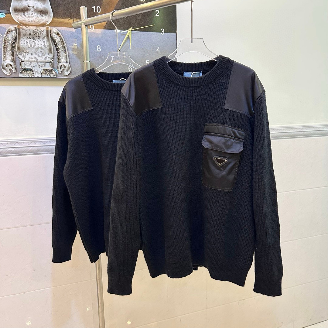 mens sweater designer sweaters Triangle Classic Pocket Splicing Design fashionable pure cotton same clothing for couples