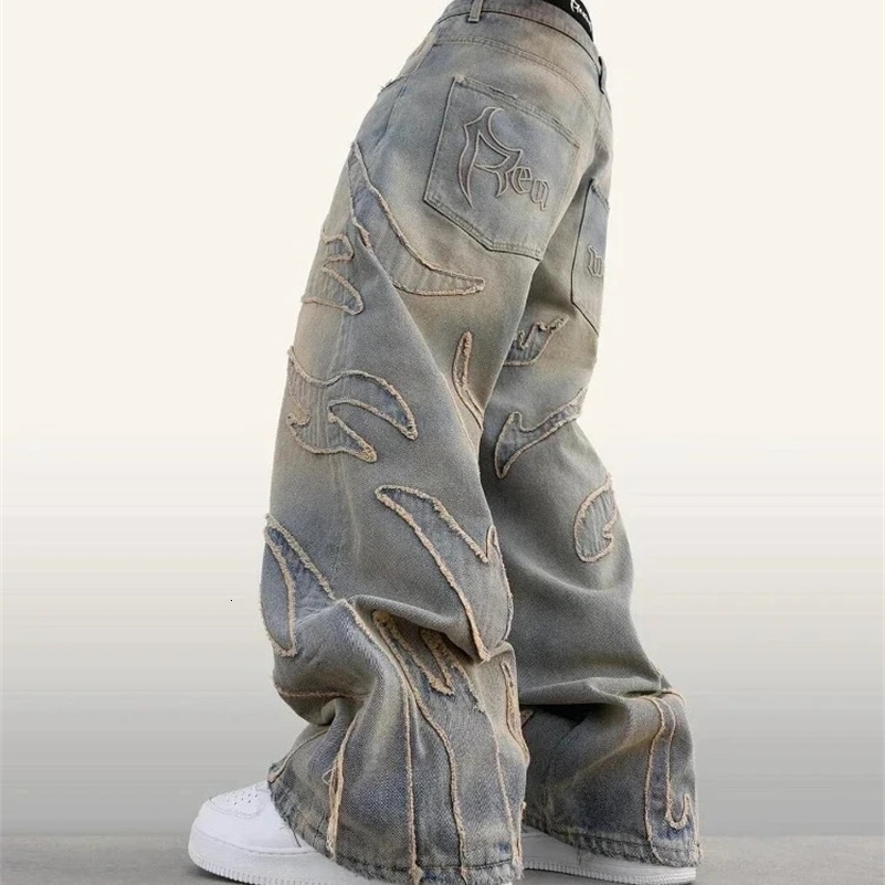 erican Patch Baggy Casual Jeans For Men And Women Y2K Strt High Waist Wide Leg Denim Trousers Z260313