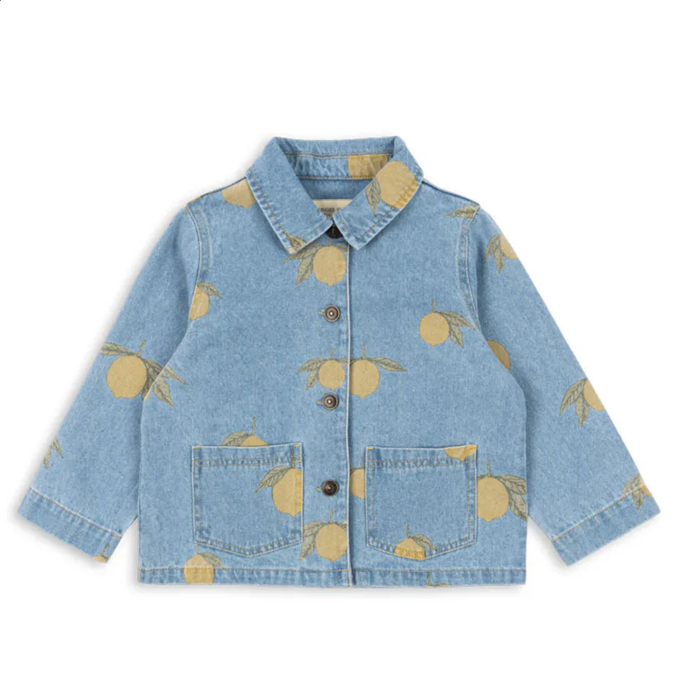Konges Slojd SS Baby Boys Lemon Print Jackets Kids Clothes Retro Denim Jeans Overalls Set for Boys Girls Bow Tie Dresses Coats 250912
