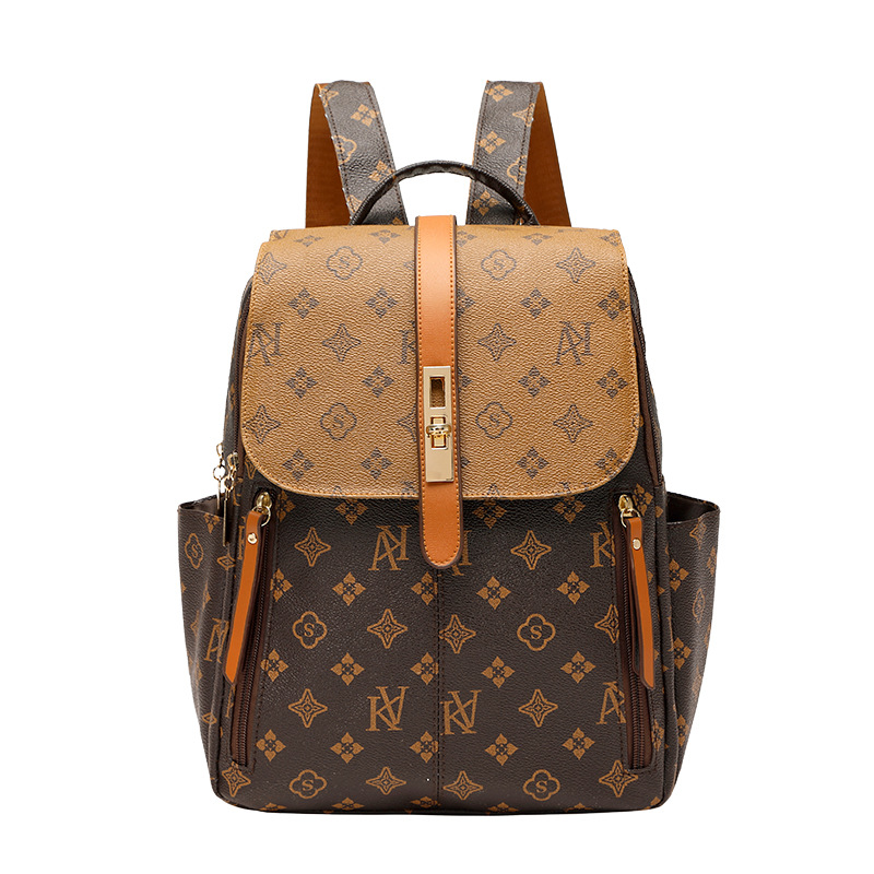 Designer new backpack female new style retro leisure presbyter large capacity backpack print fashion trend line big bag