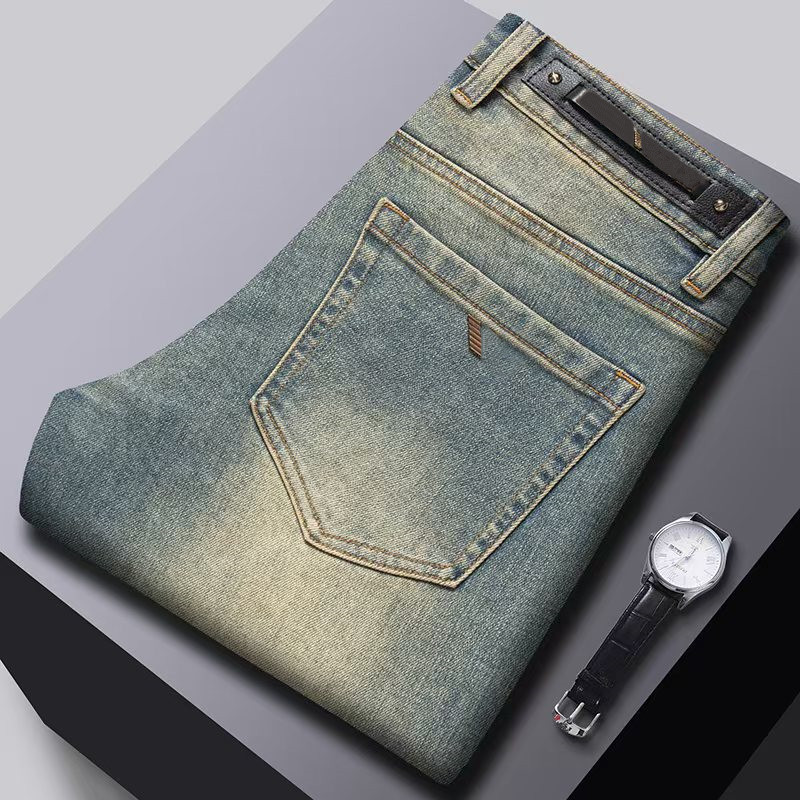 2025 Autumn New Mens vintage Stone Washed Ripped Slim Fit Elasticity jeans men's straight classic Casual Trousers Casual Skinny Straight Slim Jeans wholesale A02