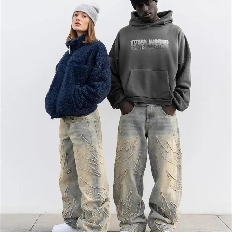 erican Patch Baggy Casual Jeans For Men And Women Y2K Strt High Waist Wide Leg Denim Trousers Z260313