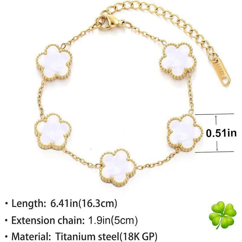 Double Sided Clover Bracelet for Women 14K Gold Silver Plated Stainless Steel Plant Flowers Link Charm Bracelets Jewelry Gift