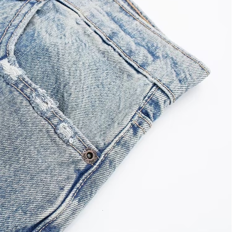 TRAFZA Womens Street Fashion Denim Blue Jeans Distressed Patchwork High Waist Zipper Fly Ripped Retro Long Pants Z260313