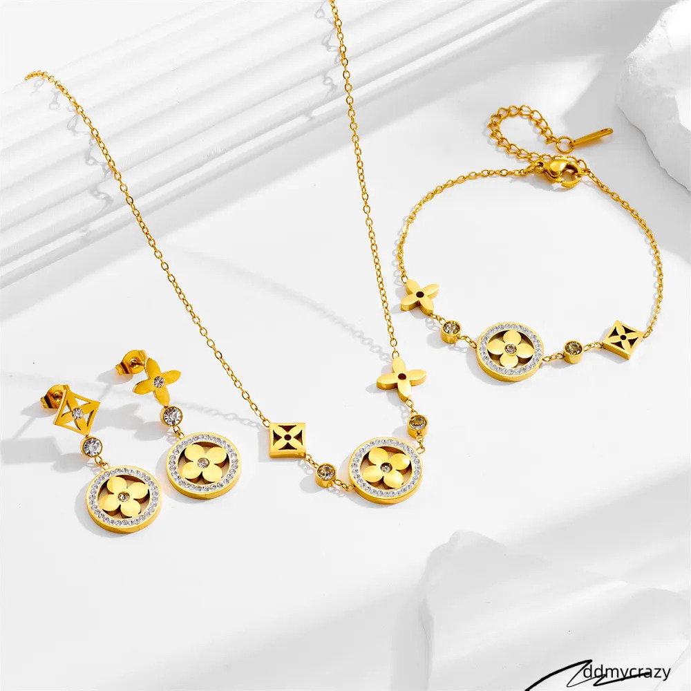 Designer For Women's Titanium Steel Colorless Necklace Bracelet Collection Personality Simple Style Fashionable Earrings ddmycrazy