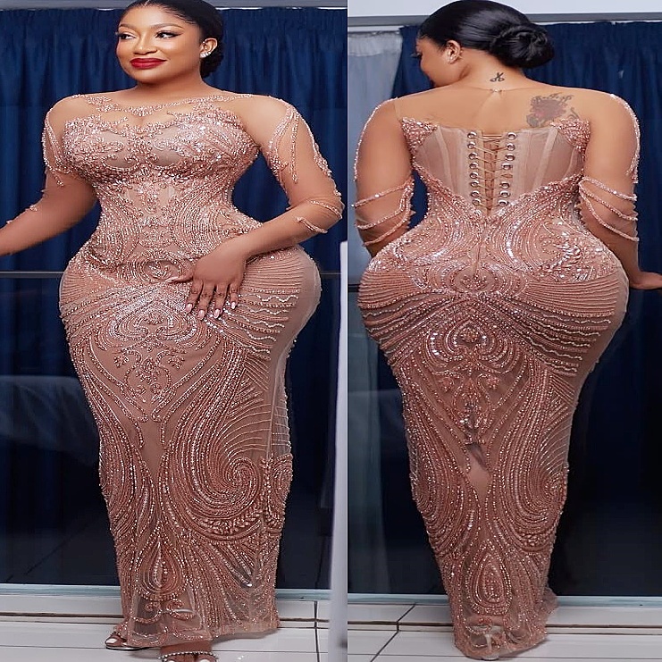 Aso Ebi Champagne Sheath Prom Dresses 2025 Beaded Lace Illusion Vintage Evening Formal Party Second Birthday Engagement Gowns Plus Size Dress For Spec