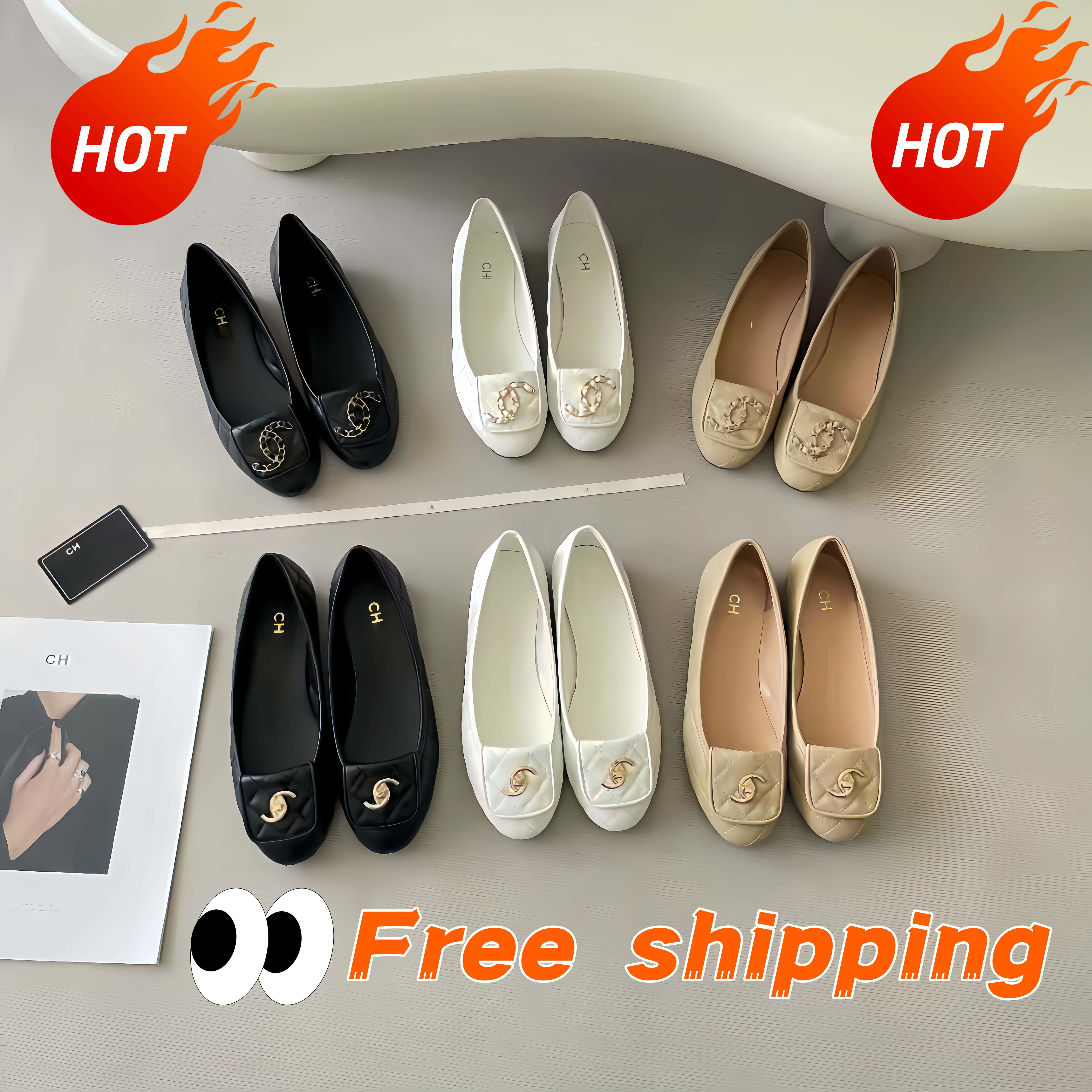Lady ballet diamond-patterned flat leather shoes, CHA high-quality cowhide shoes, free shipping, black, white, apricot color casual shoes, sizes 35-42 047