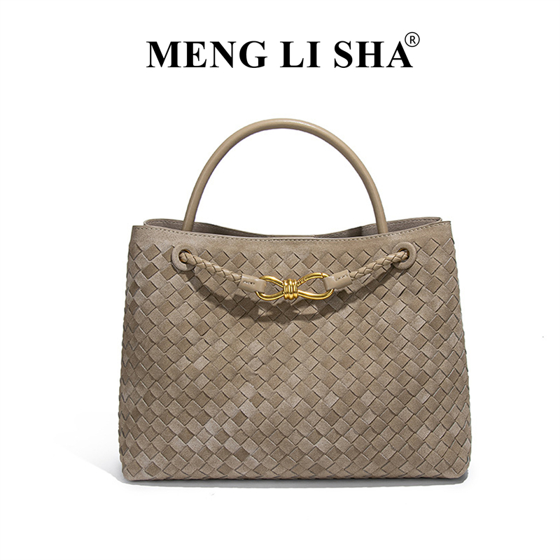 MENG LI SHA designer bag free shipping Light luxury high quality vintage frosted suede woven bag for women's new commuting large capacity handhel