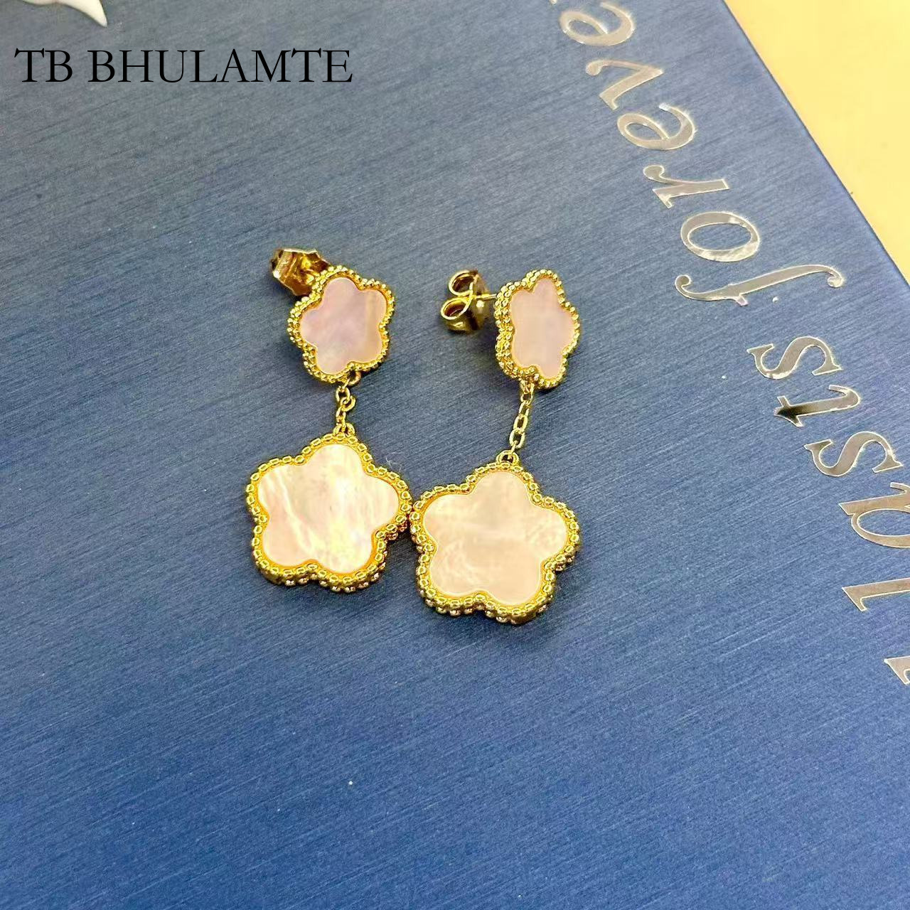TB BHULAMTE Double Layer Gold-plated Pentagonal Flower Tassel Earrings Luxury Designer Niche Style Accessories Elegant Simple Multifunctional Jewelry